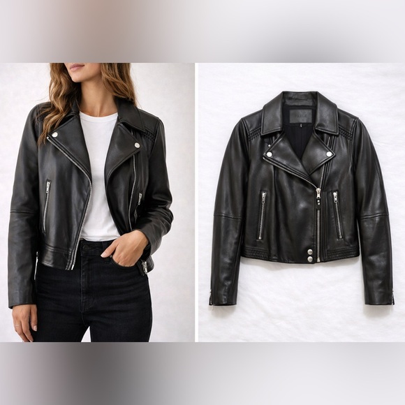 PAIGE Jackets & Blazers - Paige Genuine Leather Moto Jacket Black Cropped Biker Size S Minimal Chic Edgey